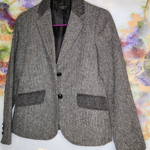 Talbots mixed wool herringbone pattern fitted blazer with braided buttons - Picture 2 of 10